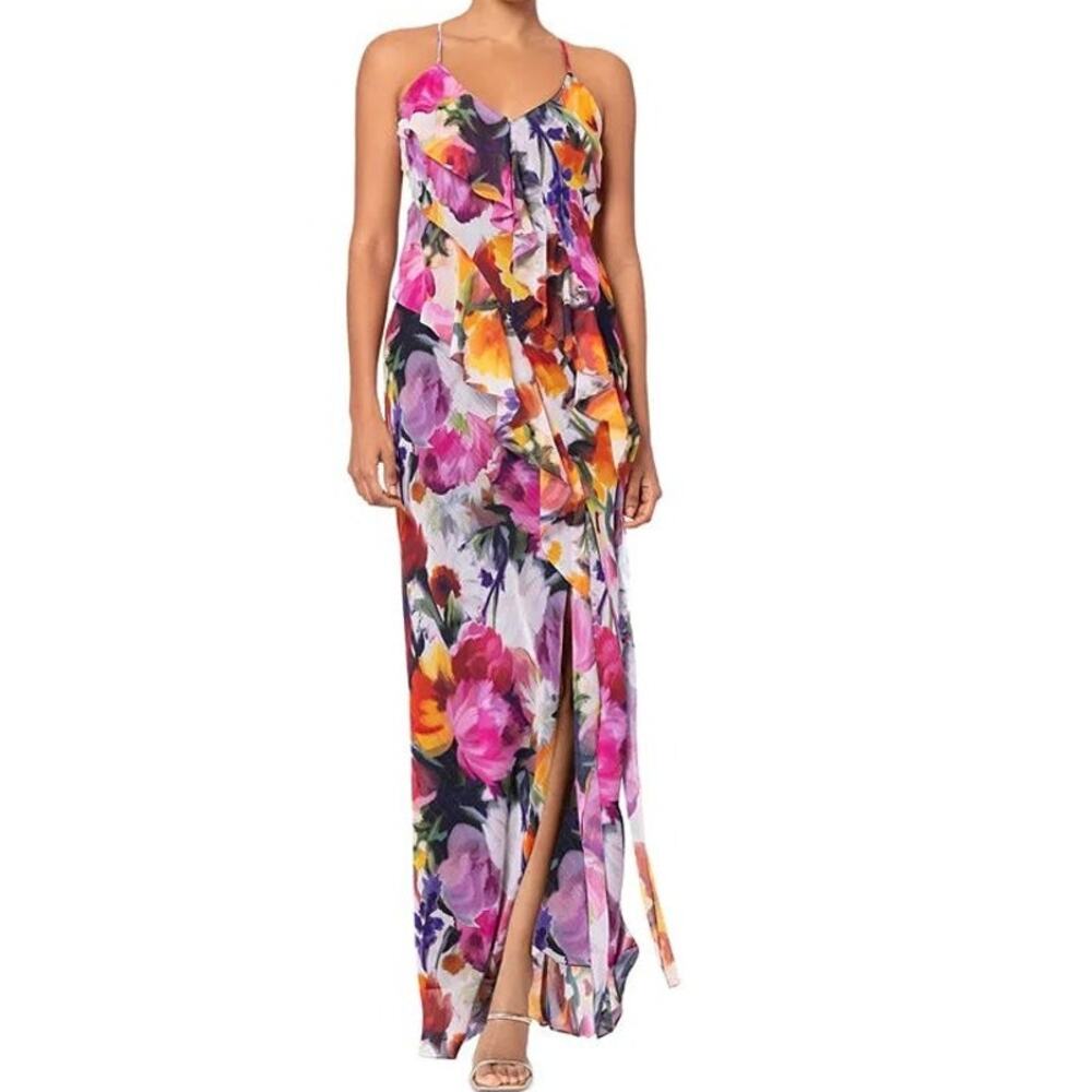 BETSY & ADAM Women’s | Petite 8 | Ruffle Front Long Maxi Gown Dress | NWT